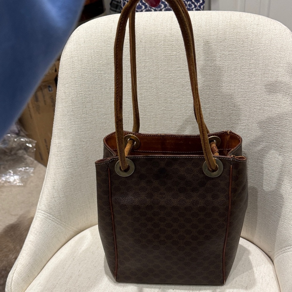 Celine Brown Monogram Tote with Tan Leather Handles and Gold Hardware - Picture 2 of 11